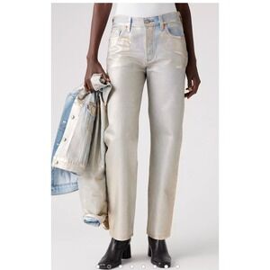 LEVIS 501 90s Silver Metallic Foil Jeans Size 25 High Rise Straight Leg‎ NEW